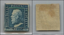 20342 ANTICHI STATI - SICILIA - 1859 - 2 Grana Azzurro (8) Terza Tavola - Nuovo Con Gomma - Ottimi Margini - Molto Bello - Otros & Sin Clasificación