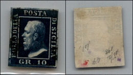 20344 ANTICHI STATI - SICILIA - 1859 - 10 Grana Azzurro Cupo (12) Posizione 44 - Usato - Diena (900) - Sonstige & Ohne Zuordnung