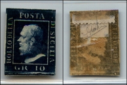 20347 ANTICHI STATI - SICILIA - 1859 - 10 Grana Indaco Nero (12a) - Corto A Destra (10.000) - Sonstige & Ohne Zuordnung