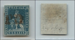 20370 ANTICHI STATI - TOSCANA - 1851 - 2 Crazie Azzurro Su Grigio (5d) PD Rosso - Ottimi Margini (250) - Sonstige & Ohne Zuordnung