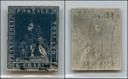 20399 ANTICHI STATI - TOSCANA - 1857 - 6 Crazie Azzurro Cupo (15b) - Usato (425) - Sonstige & Ohne Zuordnung