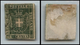 20406 ANTICHI STATI - TOSCANA - GOVERNO PROVVISORIO - 1860 - 5 Cent Verde (18e) Corto A Sinistra Con Parte Di Linea Di R - Andere & Zonder Classificatie