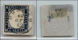 20466 REGNO D'ITALIA - VITTORIO EMANUELE II - 1862 - 20 Cent (2) Bordo Di Foglio - Annullato Domaso (Pt.9) Su Frammento  - Sonstige & Ohne Zuordnung