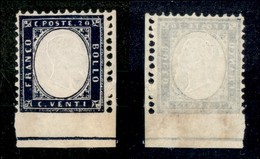 20475 REGNO D'ITALIA - VITTORIO EMANUELE II - 1862 - 20 Cent (2l) Angolo Integrale Di Foglio (pos.50) Con Riga Di Colore - Andere & Zonder Classificatie