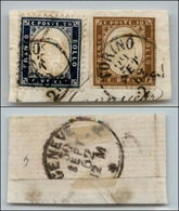 20477 REGNO D'ITALIA - VITTORIO EMANUELE II - 1862 - 20 Cent (2) + 10 Cent (14D Sardegna) Su Frammento (325) - Altri & Non Classificati