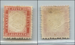 20484 REGNO D'ITALIA - VITTORIO EMANUELE II - 1862 - 40 Cent Rosa (3d) Doppia Effige - Senza Gomma (350) - Sonstige & Ohne Zuordnung