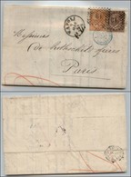 20567 REGNO D'ITALIA - VITTORIO EMANUELE II - 10 Cent + 30 Cent DLR (L17+L19) Su Letterina Da Napoli 9.3.1868 Per Parigi - Autres & Non Classés