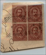 20682 REGNO D'ITALIA - UMBERTO I - 1879 - 10 Cent Umberto (38) In Quartina Su Frammento (120+) - Andere & Zonder Classificatie