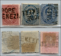 20684 REGNO D'ITALIA - UMBERTO I - Col Vapore Da Venezia (lineare Unico Annullatore) - 3 Valori Di Umberto (38+40+40 Dif - Autres & Non Classés