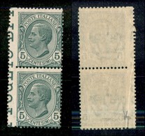 20808 REGNO D'ITALIA - VITTORIO EMANUELE III - 1906 - 5 Cent Leoni (81) Coppia Verticale Bordo Foglio Con Dentellatura S - Andere & Zonder Classificatie