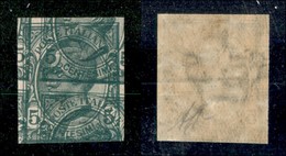 20812 REGNO D'ITALIA - VITTORIO EMANUELE III - 1906 - 5 Cent Leoni (81b Varietà E) Non Dentellato Con Doppia Stampa (mol - Andere & Zonder Classificatie