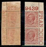 20846 REGNO D'ITALIA - VITTORIO EMANUELE III - 1906 - 10 Cent Leoni (82s) Con Decalco Parziale - Coppia Verticale Angolo - Autres & Non Classés