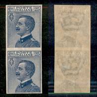 20858 REGNO D'ITALIA - VITTORIO EMANUELE III - 1908 - 25 Cent Michetti (83e) - Coppia Verticale Non Dentellata - Gomma I - Autres & Non Classés
