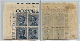 20871 REGNO D'ITALIA - VITTORIO EMANUELE III - 1908 - 25 Cent Michetti (83nc) - Quartina Angolare Ritagliata Con Le Forb - Autres & Non Classés