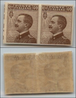20883 REGNO D'ITALIA - VITTORIO EMANUELE III - 1908 – 40 Cent Michetti (84e) – Coppia Non Dentellata – Gomma Originale ( - Autres & Non Classés
