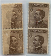 20887 REGNO D'ITALIA - VITTORIO EMANUELE III - 1908 – 40 Cent Michetti (84p) – Coppia Verticale Con Decalco Della Metà D - Autres & Non Classés