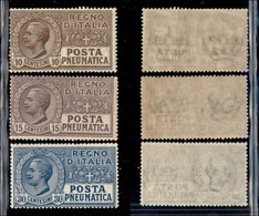 21202 REGNO D'ITALIA - POSTA PNEUMATICA - 1913/923 – Posta Pneumatica V.E, III (1/3) – Serie Completa Di 3 Valori – Gomm - Autres & Non Classés