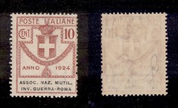 21261 REGNO D'ITALIA - PARASTATALI - 1924 - 10 Cent Assoc. Naz Mutil. Inv. Guerra (6) - Nuovo Con Gomma (20) - Autres & Non Classés