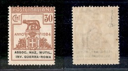 21262 REGNO D'ITALIA - PARASTATALI - 1924 – 30 Cent Invalidi Di Guerra (8) – Gomma Integra - Andere & Zonder Classificatie