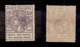 21263 REGNO D'ITALIA - PARASTATALI - 1924 - 50 Cent Assoc. Naz Mutil. Inv. Guerra (9) - Nuovo Con Gomma (30) - Autres & Non Classés