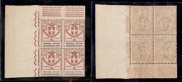 21267 REGNO D'ITALIA - PARASTATALI - 1924 - 10 Cent Federaz. Italiana Biblioteche Pop. (34) - Quartina Angolo Di Foglio  - Other & Unclassified