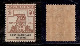 21271 REGNO D'ITALIA - PARASTATALI - 1924 - Parastatali - 30 Cent Lega Nazionale Trieste (44) Gomma Integra (1.000) - Andere & Zonder Classificatie