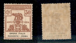 21273 REGNO D'ITALIA - PARASTATALI - 1924 – 30 Cent Opera Italia Redenta Roma (48) – Gomma Integra (300) - Andere & Zonder Classificatie