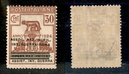 21277 REGNO D'ITALIA - PARASTATALI - 1924 – 30 Cent Invalidi Di Guerra (73) – Gomma Integra - Autres & Non Classés