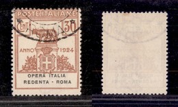 21280 REGNO D'ITALIA - PARASTATALI - 1924 - 30 Cent Opera Italia Redenta - Roma (48) Usato - Annullo Originale (525) - Andere & Zonder Classificatie