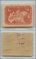 21311 REGNO D'ITALIA - CORALIT - 1945 – 14 Lire (8) Perforato ANNULLATO – Gomma Integra – Non Catalogato - Andere & Zonder Classificatie
