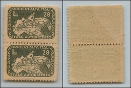 21314 REGNO D'ITALIA - CORALIT - 1945 – 28 Lire Ciclista (9c) – Coppia Verticale Con Perforazione Sinistra Da Doppia Den - Autres & Non Classés