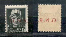 21346 REPUBBLICA SOCIALE - GNR BRESCIA - 1943 - 15 Cent (472/Iia) Soprastampa Spostata + Decalco - Nuovo Con Gomma - Autres & Non Classés