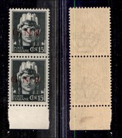21349 REPUBBLICA SOCIALE - GNR BRESCIA - 1943 - 15 Cent (472/Il+472/I) - Coppia Verticale Bordo Foglio - R Accostato A N - Sonstige & Ohne Zuordnung