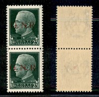 21375 REPUBBLICA SOCIALE - GNR BRESCIA - 1943 - 25 Cent (474/Il+474/I) In Coppia Verticale - R Accostato A N In Alto - G - Sonstige & Ohne Zuordnung