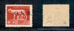 21411 REPUBBLICA SOCIALE - GNR BRESCIA - 1943 - 5 Lire (485/Ihcc) - Soprastampa A Destra - Gomma Integra (1.800) - Andere & Zonder Classificatie