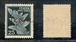 21419 REPUBBLICA SOCIALE - GNR BRESCIA - 1943 – 25 Cent (117/Ida – CEI 1/I – Aerea) Con Soprastampa Spostata A Destra –  - Sonstige & Ohne Zuordnung