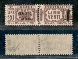 21499 REPUBBLICA SOCIALE - GNR VERONA - 1944 – 20 Lire (47 – Pacchi Postali) – Lieve Traccia Di Linguella – Diena (500) - Autres & Non Classés