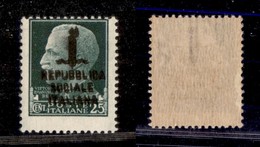 21523 REPUBBLICA SOCIALE - FASCETTI - 1944 – 25 Cent (491b) Con Doppia Soprastampa + Filigrana Lettere Centrali (15/10) - Autres & Non Classés