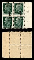 21527 REPUBBLICA SOCIALE - FASCETTI - 1944 – Firenze – 25 Cent (491h) – Quartina Bordo Foglio (pos. 29/40) Con Soprastam - Autres & Non Classés