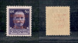 21551 REPUBBLICA SOCIALE - FASCETTI - 1944 - Firenze - 50 Cent (493/I) - Soprastampa Carminio/lilla - Gomma Integra (200 - Sonstige & Ohne Zuordnung