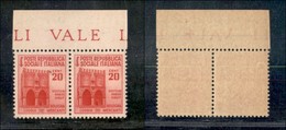 21561 REPUBBLICA SOCIALE - RSI - 1944/1945 - 20 Cent Loggia Dei Mercanti (504/504aa) - Coppia Orizzontale Con Errore SOC - Sonstige & Ohne Zuordnung
