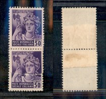 21562 REPUBBLICA SOCIALE - RSI - 1944/1945 - 50 Cent Allegoria (507c) - Coppia Verticale Su Carta Ricongiunta - Senza Go - Sonstige & Ohne Zuordnung