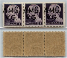 21592 TRIESTE - AMGVG - 1945 – 1 Lira (8hk) – Striscia Orizzontale Di 3 – Soprastampa A Sinistra (A Sulla Dentellatura)  - Andere & Zonder Classificatie