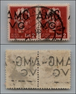21594 TRIESTE - AMGVG - 1945 – 2 Lire (9hk) – Coppia Usata – Soprastampa Spostata (A A Cavallo) + Decalco - Other & Unclassified