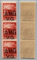 21601 TRIESTE - AMGVG - 1947 – 3 Lire (15hc) – Striscia Verticale Di Tre Con Soprastampe In Basso – Gomma Integra (90+) - Altri & Non Classificati