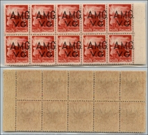 21602 TRIESTE - AMGVG - 1946 – 4 Lire (16 Varietà Hn) – Blocco Di 10 Bordo Foglio Con Soprastampa A Destra (punto Dopo G - Autres & Non Classés