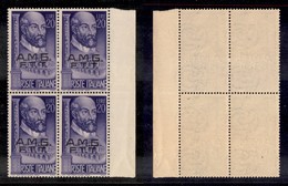 21642 TRIESTE - AMGFTT - 1949 - Andrea Palladio 20 Lire Violetto (50) - Quartina Bordo Di Foglio - Gomma Integra (135) - Sonstige & Ohne Zuordnung