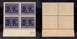 21700 TRIESTE - AMGFTT - 1949 - Quartina Del 15 Lire Violetto Recapito Autorizzato (3) - Gomma Integra Bordo Di Foglio ( - Autres & Non Classés