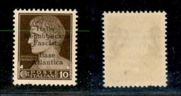 21753 ENISSIONI LOCALI - BASE ATLANTICA - 1943 – 10 Cent (6 – Varietà – I Di Italia Diverso – Gomma Integra – Non Catalo - Andere & Zonder Classificatie