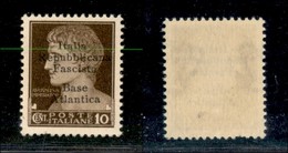 21753 ENISSIONI LOCALI - BASE ATLANTICA - 1943 – 10 Cent (6 – Varietà – I Di Italia Diverso – Gomma Integra – Non Catalo - Altri & Non Classificati